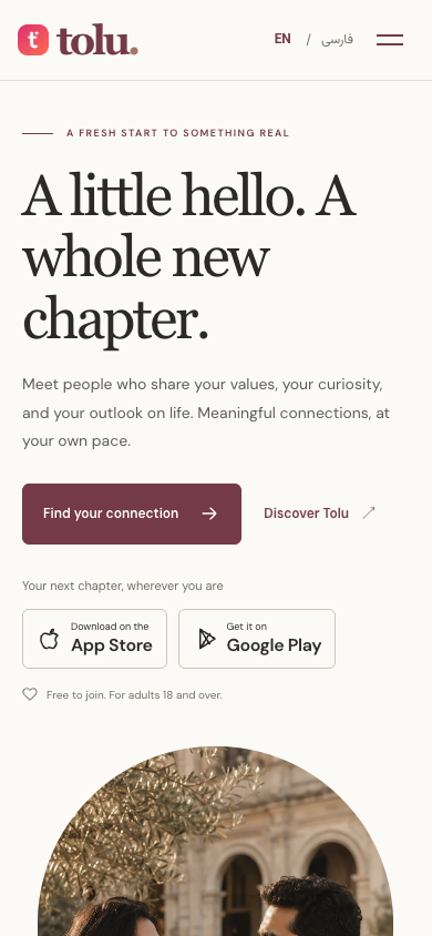 Tolu homepage on mobile
